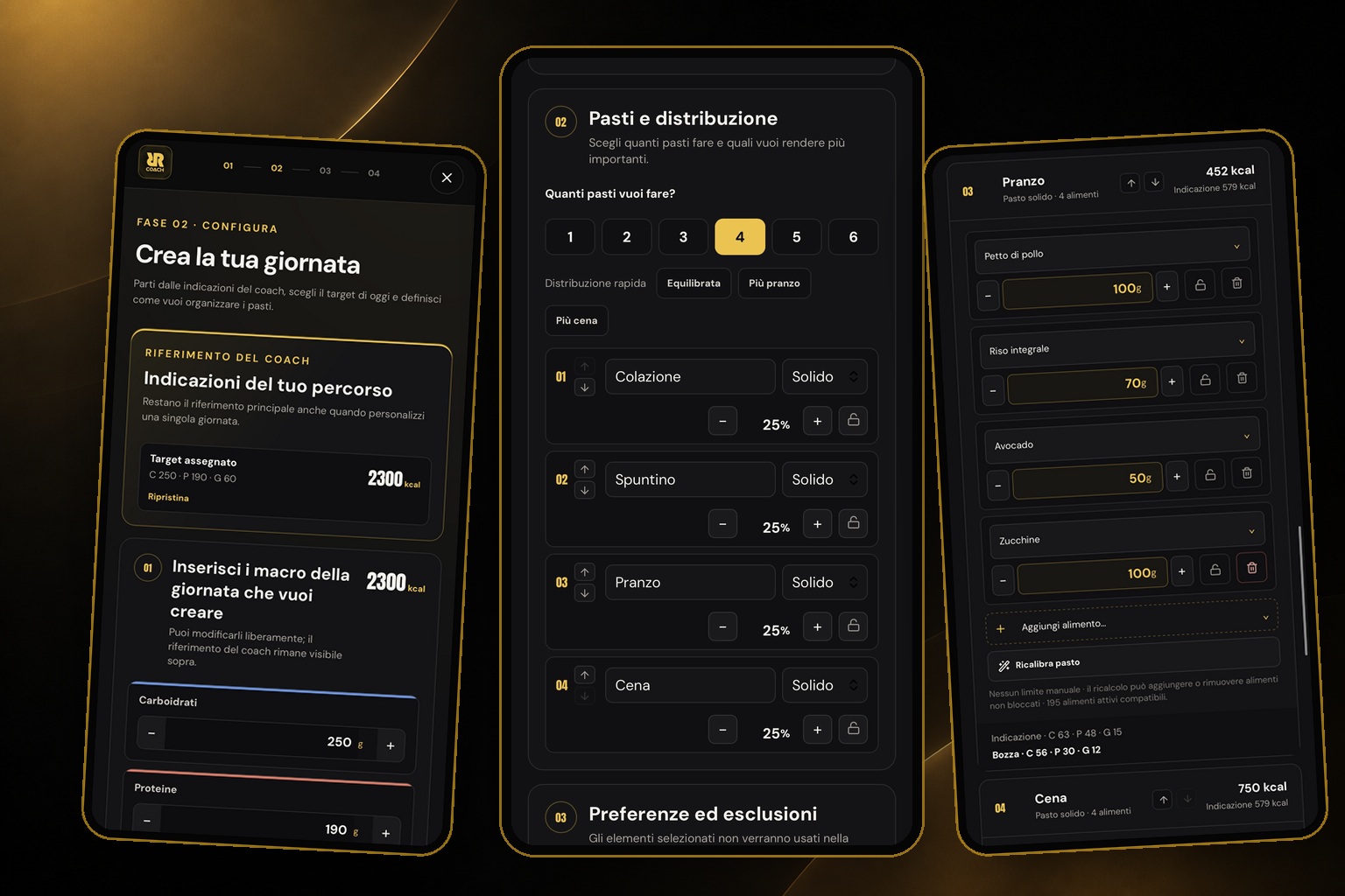 RR Team App: configurazione dei pasti e generatore nutrizionale automatico